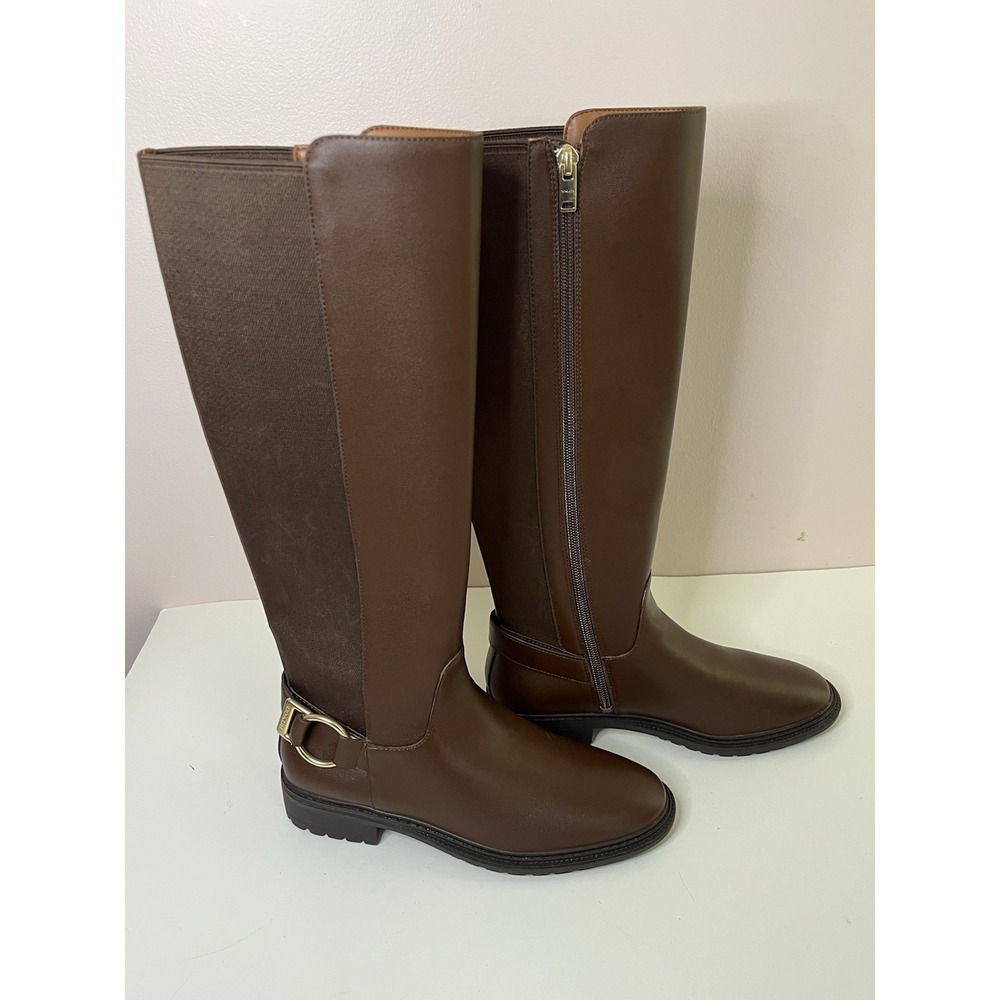 Coach Fitz Riding Boots Women's Size 5.5 B Brown Faux Leather Tall Boots Zip New